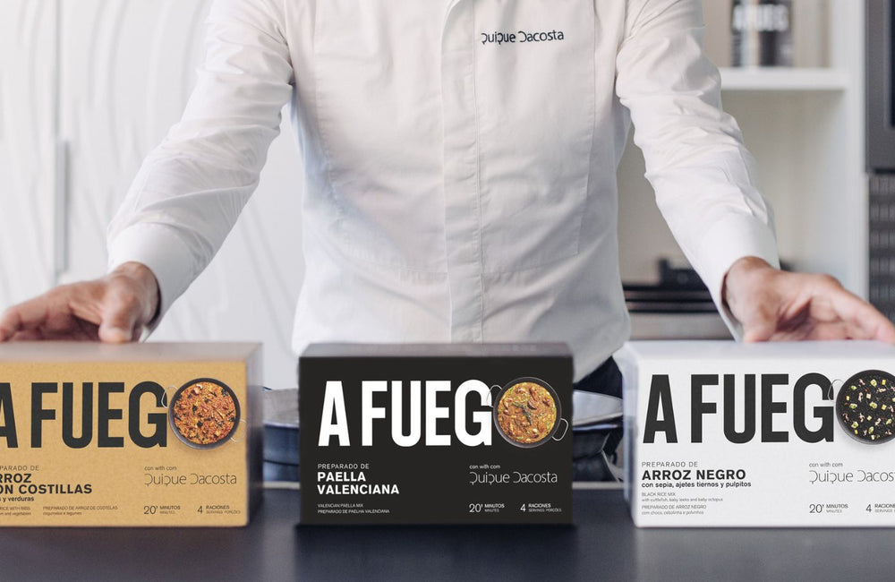 A Fuego Quique Dacosta. Compra sus arroces para cocinar en casa al mejor precio.