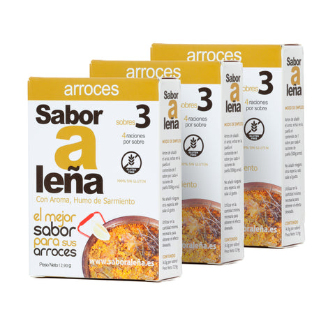 Especias para paellas y arroces con aroma y sabor humo de leña sarmiento 3 cajas - Sabor a Leña